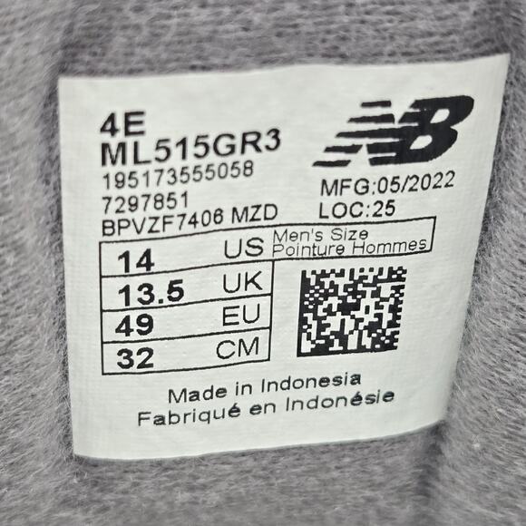 New Balance 515 (ML515GR3) Mens Sneakers Shoe Sz 14 Wide 4E Grey White Cushioned main image 14